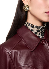 MARC CAIN COLLECTIONS Bright Maroon Short Leather Jacket With Collar | ZC 31.01 L01