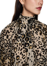 MARC CAIN COLLECTIONS Soft Cappuccino Turtleneck Blouse With Leopard Print | ZC 51.13 W27