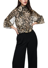 MARC CAIN COLLECTIONS Soft Cappuccino Turtleneck Blouse With Leopard Print | ZC 51.13 W27