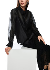 MARC CAIN COLLECTIONS Black Organza Blouse With Embroidery | ZC 51.23 W87