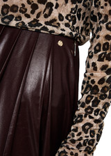 MARC CAIN COLLECTIONS Dark Wood Pleated Skirt In A Shiny Look | ZC 71.13 W50