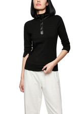 MARC CAIN SPORTS Black Ribbed Shirt With Shiny Collar | ZS 48.44 J55