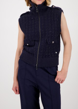 MONARI Blue Knitted Tweed Waistcoat With Sequins | 809107