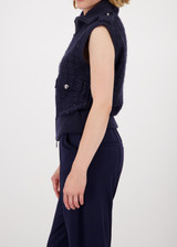 MONARI Blue Knitted Tweed Waistcoat With Sequins | 809107