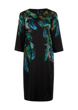 MARC CAIN COLLECTIONS Dark Jade Green Dress With Feather Print | ZC 21.34 W85