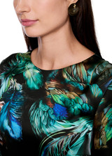 MARC CAIN COLLECTIONS Dark Jade Green Dress With Feather Print | ZC 21.34 W85