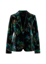 MARC CAIN COLLECTIONS Dark Jade Green Velvet Blazer With Feather Print | ZC 34.19 W79