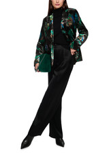 MARC CAIN COLLECTIONS Dark Jade Green Velvet Blazer With Feather Print | ZC 34.19 W79