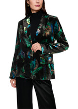MARC CAIN COLLECTIONS Dark Jade Green Velvet Blazer With Feather Print | ZC 34.19 W79