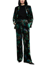 MARC CAIN COLLECTIONS Dark Jade Green Warri Velvet Trousers With Print | ZC 81.30 W79