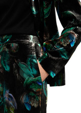 MARC CAIN COLLECTIONS Dark Jade Green Warri Velvet Trousers With Print | ZC 81.30 W79