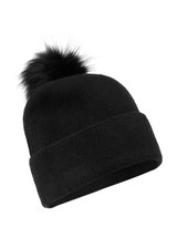 MARC CAIN SPORTS Black Wool Hat With Faux Fur Pompom | ZS H2.07 Z42