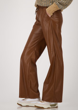 MONARI Brown Straight Leg Faux Leather Pants | 809270