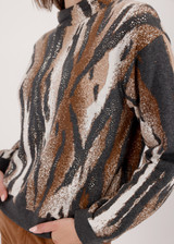 MONARI Gray Knitted Jumper With Tiger Pattern | 809689