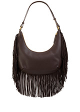 MARC CAIN COLLECTIONS Dark Wood Hobo Bag With Studs And Fringing | AC TK.01 L19