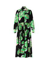 MARC CAIN Bold Floral Print Dress In Green And Black With A Belted Waist. MARC CAIN Bold Floral Print Dress In Green And Black With A Belted Waist.