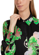 MARC CAIN Bold Floral Print Dress In Green And Black With A Belted Waist.