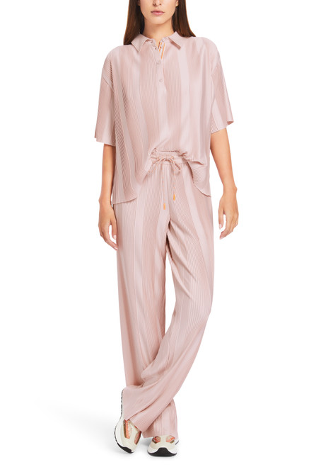 MARC CAIN Bright Rosewater Cropped Polo Shirt With Pleats