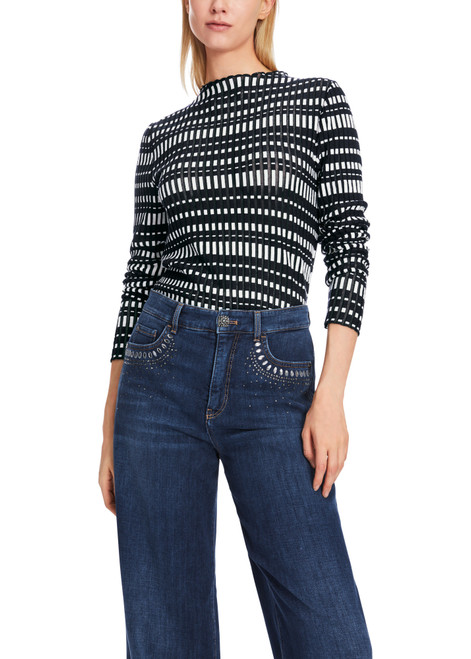 MARC CAIN Midnight Blue Striped Sweater - Knitted In Germany
