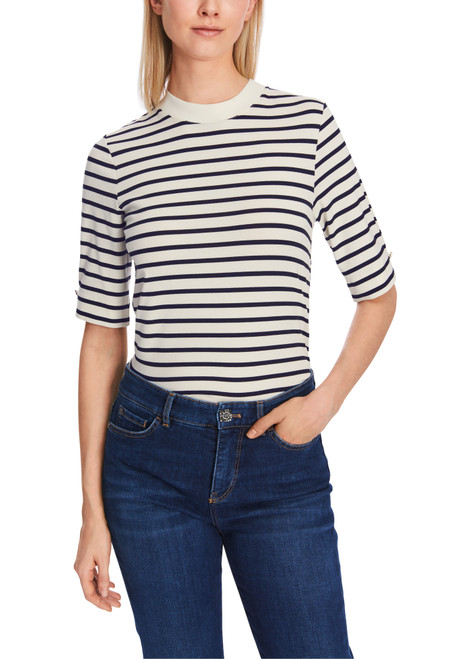 MARC CAIN Bright Ecru Striped T-Shirt