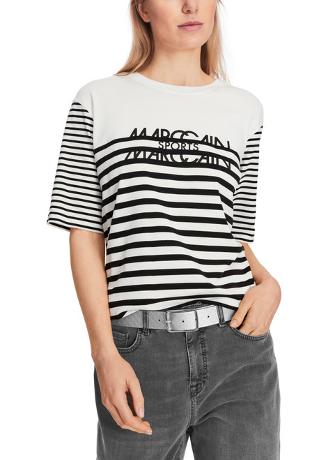 MARC CAIN White And Black Wide Striped T-Shirt