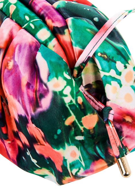 MARC CAIN Deep Moss Floral Print Satin Clutch Bag