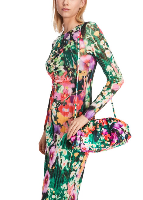 MARC CAIN Deep Moss Floral Print Satin Clutch Bag
