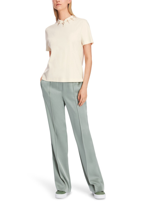 MARC CAIN Bright Ecru T-Shirt With Rhinestone Details