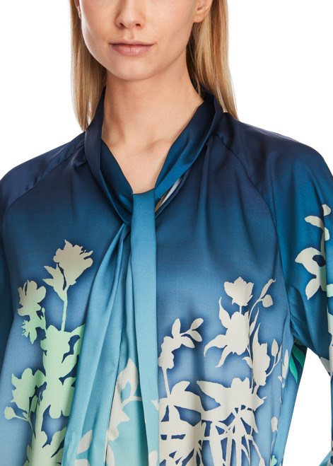 MARC CAIN Soft Malachite Blouse With Floral Silhouette Motif