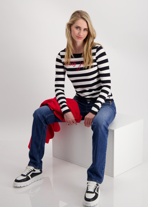 MONARI Black Striped Striped Shirt With Script
