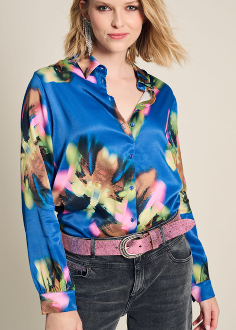 POM Blouse - Mila Satin Butterfly Blue