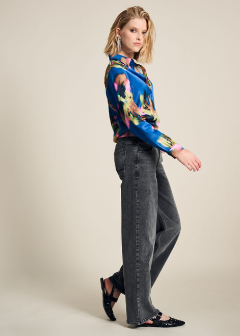 POM Blouse - Mila Satin Butterfly Blue