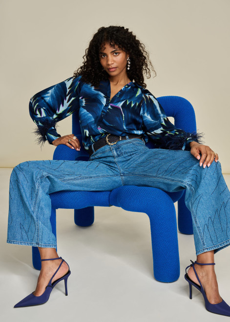 POM Blouse - Feathers Blue