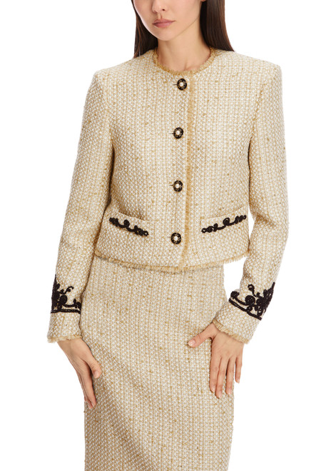MARC CAIN Shiny Sand Blazer With Fine Embroidery | XG3102W11