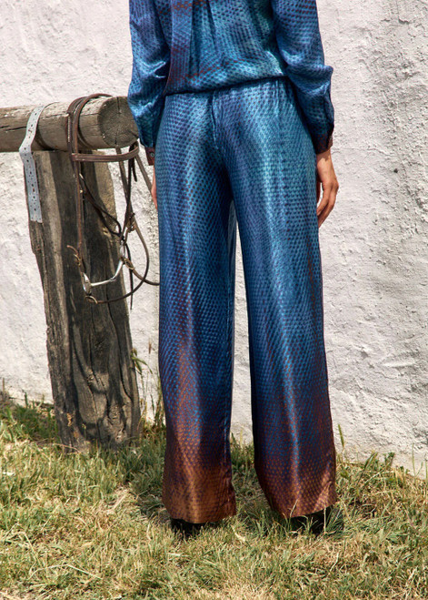 LAUREN VIDAL Sunday Gradient-Print Fluid Pants with Elastic Waist, long, and comfortable.