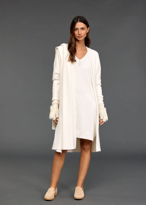 Lauren Vidal NEL soft knit scarf in a rich ecru hue, designed for effortless layering with a generous 190 cm length.