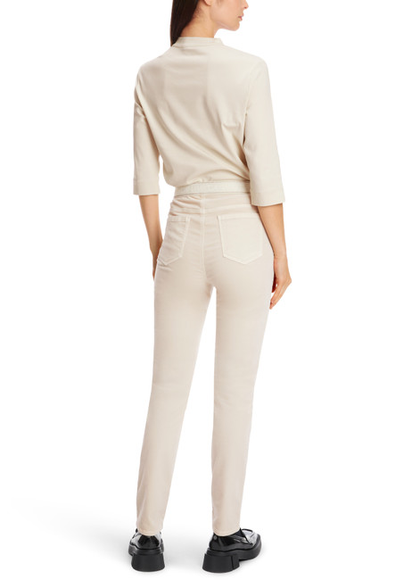 Marc Cain Smoke Siena Velvet Slip-On Trousers, Slim Fit, Elastic Waistband, Five-Pocket Design, Tapered Leg.