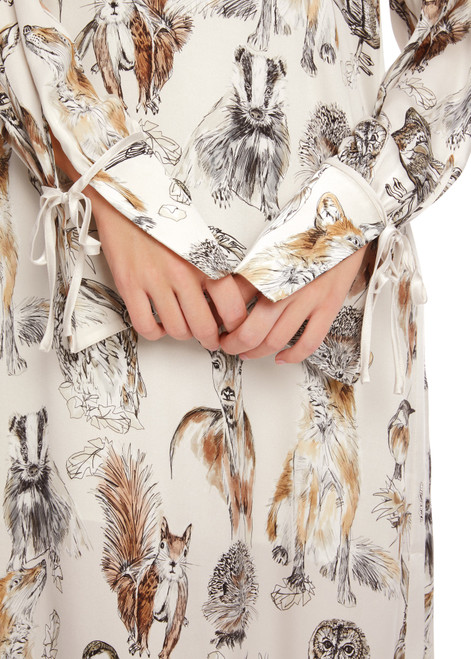 Marc Cain Smoke Long Dress with Animal Print, A-Line Silhouette and Ribbon Sleeves.