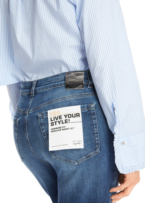 Marc Cain Blue Denim FES Rethink Together Jeans with Straight Cropped Leg and Distressed Hem.