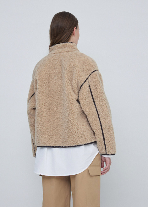 YERSE Beige Faux Shearling Toggle Coat