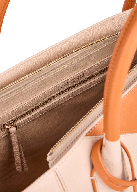 MARC CAIN COLLECTIONS Bright Pumpkin Rethink Together Satchel Bag With Patch | YC TJ.01 L15
