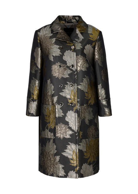 MARC CAIN COLLECTIONS Sage Powder Floral Jacquard Coat With Lurex | YC 11.06 W24 MARC CAIN COLLECTIONS Sage Powder Floral Jacquard Coat With Lurex | YC 11.06 W24