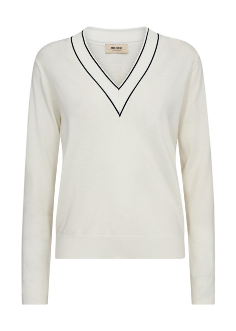 MOS MOSH Ecru Relena Prep V-Neck Knit | 168690 MOS MOSH Ecru Relena Prep V-Neck Knit | 168690