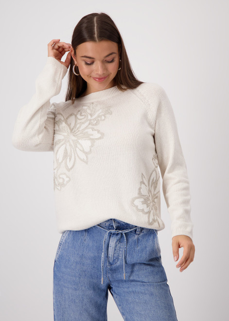 MONARI Beige Knitted Jumper With Stand-Up Collar | 409328