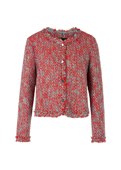 MARC CAIN COLLECTIONS Flame Red Bolero In Melé - 100% Cotton | YC 31.18 W61 MARC CAIN COLLECTIONS Flame Red Bolero In Melé - 100% Cotton | YC 31.18 W61
