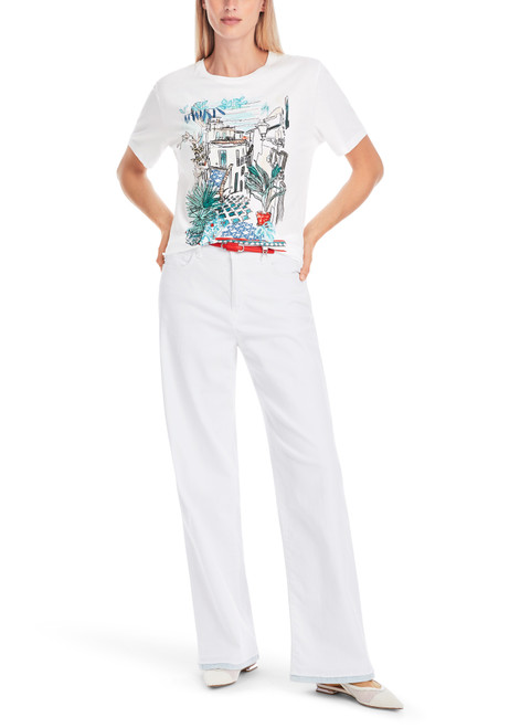 MARC CAIN COLLECTIONS White 100% Cotton T-Shirt With Print | YC 48.10 J56 MARC CAIN COLLECTIONS White 100% Cotton T-Shirt With Print | YC 48.10 J56