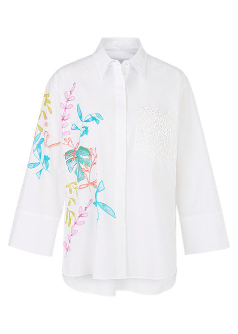 MARC CAIN COLLECTIONS White Organic Cotton Shirt Blouse With Print | YC 51.34 W94 MARC CAIN COLLECTIONS White Organic Cotton Shirt Blouse With Print | YC 51.34 W94