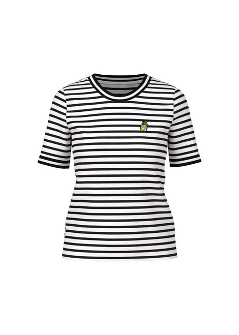 MARC CAIN SPORTS White And Black Striped Ribbed T-Shirt | YS 48.46 J90 MARC CAIN SPORTS White And Black Striped Ribbed T-Shirt | YS 48.46 J90