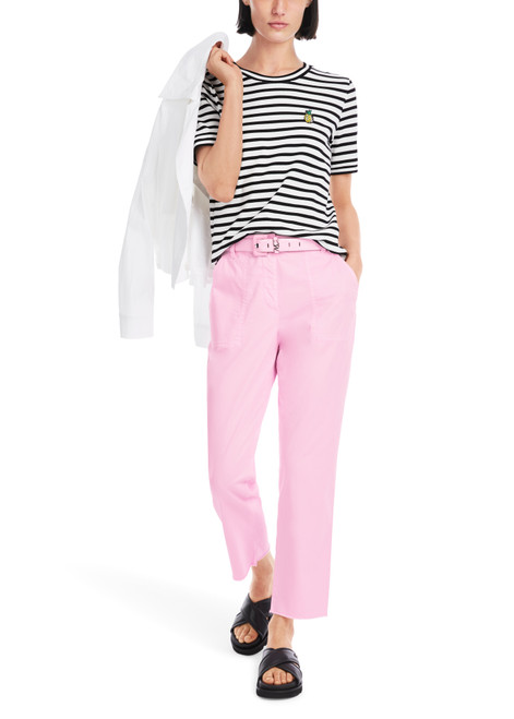MARC CAIN SPORTS White And Black Striped Ribbed T-Shirt | YS 48.46 J90 MARC CAIN SPORTS White And Black Striped Ribbed T-Shirt | YS 48.46 J90