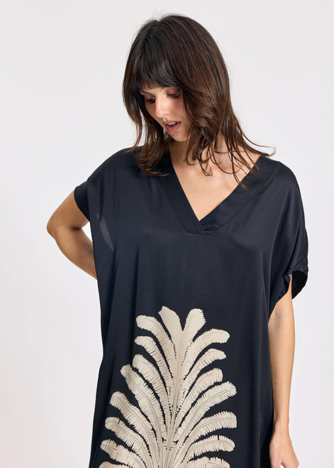 LAUREN VIDAL Night Viscose Kaftan Dress With V-Neck And Placed Pattern | AMBRA LAUREN VIDAL Night Viscose Kaftan Dress With V-Neck And Placed Pattern | AMBRA